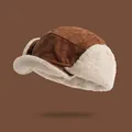 Brown corduroy aviator hat with warm sherpa lining and earflaps for winter wear - One Size (55-58cm) / Caramel color