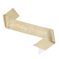 Sparkling gold Birthday Princess sash with holographic lettering for girls' party wear - Gold Holographic Sash (Single)