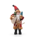Plush Santa doll in red plaid robe with brown fur trim holding blue mini tree - 503-Red Black Plaid Classic Style