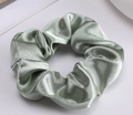 Elastic satin scrunchie in light mint green with pleated texture for festive gift sets - Solid Satin Scrunchie - Green