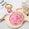 Llavero de concha rosa con aceite líquido, cuentas flotantes y campana pequeña - Hebilla de Oro Claro + Concha Luminosa + Campana / Rosa