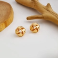 Modern gold braided knot stud earrings with textured vertical stripes for a chic look - Woven Knot Ball