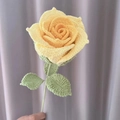 Handmade crochet bouquet featuring a single yellow gradient rose with green yarn leaves - Xuewu Yellow