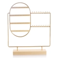 Golden metal earring stand with wooden base and four rows for jewelry display - Gold