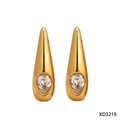 316 Stainless steel teardrop earrings in gold finish with clear pear-cut cubic zirconia - Water Drop Earrings (KD3219)