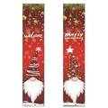 Details van de rode Merry Christmas en Welcome banners met feestelijke gnome-motieven - Rudolf Kabouters Ontwerp