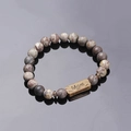 Lava stone bead bracelet with a golden metal plate engraved with the word Mom - Mom Engraved Plate (G1148-3)