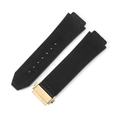 Genuine leather and rubber watch strap in black with a polished gold-finished buckle - [Convex x Wide Mouth] 19x26mm / Suede Black - Gold Buckle