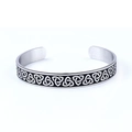 Silver stainless steel Viking cuff bracelet with black Celtic Triquetra knot patterns - Triquetra Knot Pattern Style (AB0707)