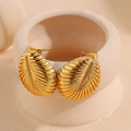 18k gold plated titanium steel leaf earrings with vertical texture on ceramic rim - Gold Leaf Stud Earrings
