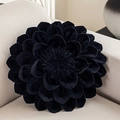 Luxuriöses 3D-Blumen-Zierkissen aus schwarzem Samt für stilvolle Wohnkultur - Schwarzer runder Blumen-Kissenbezug aus mattem Samt