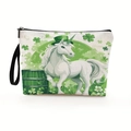 Borsa trucco unicorno per San Patrizio con grafica trifoglio e cinturino nero - Motivo Unicorno (Stile 1)