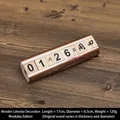 Vintage wooden perpetual calendar on bark base for desktop decor, 17cm handmade gift - Natural Log Calendar (Week Style)