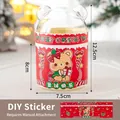 DIY Christmas bear stickers for cake gift boxes with Merry Christmas motifs - 7.5cm Bear Head Jar with Red Bear Sticker