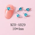 Detailed macro view of sea blue heart crystals for nail art sized 10x4mm and 5 pieces - Sea Blue Style (AB29) / 10 Pieces Pack