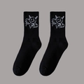 Black mid-calf sports socks with white STAY WILD lettering and demon face jacquard - One Size(37-46) / D1 Series-No.17 (Black STAY WILD)