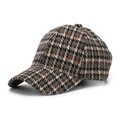 Détail du motif pied-de-poule rétro et de la texture en laine de la casquette de baseball - Taille Unique(Réglable) / Pied-de-Poule Noir Blanc Marron (A)