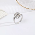Minimalist silver open ring with heart-shaped zircon stones in polished 18k plating - Heart Open Style / Silver