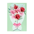 Tarjeta de felicitación 3D con un ramo de rosas rojas y rosas con un lazo rosa - S579# Verde (Tarjeta+Sobre+Embalaje Independiente)