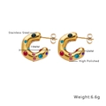 18k gold plated C-shape stainless steel earrings with crystals and pearl details - Gold C-Shape Colorful Gem Style (E163-2)