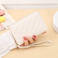 Elegant white quilted PU leather long clutch wallet with gold zipper and wristlet strap - White