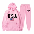 Ensemble de jogging rose avec drapeau USA et imprimé lettres noires avec sweat - Rose