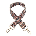 Close-up of ethnic jacquard embroidery strap with colorful patterns and gold metal hooks - Silver Clasp / Brown Deep Blue