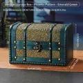 Emerald green wooden jewelry box with lace pattern and vintage metal lock closure - Phoenix Tail Pattern - Emerald