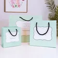 Three-piece set of mint green striped paper gift bags with black rope handles - Medium (20*8*20cm) / Mint Green Stripes