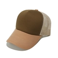 Close-up view of a two-tone trucker cap featuring a brown front and beige mesh - M (56-58cm) / Dark Brown Splicing Khaki Beige (E)
