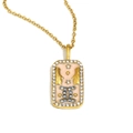 18K gold plated Gemini zodiac rectangular pendant with pink enamel and blue zircon crystals - Gemini / Gold