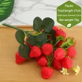 Realistic 27cm artificial red strawberry cluster with green leaves and yellow flowers - Strawberry Cluster
