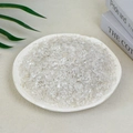 Natural white crystal tumbled stones in a round white plate for aromatherapy decoration - 100 Grams Of Clear White Crystal (5-7mm)