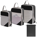 4-piece compression travel organizer set in tricolor black white and grey mesh - 4-Piece Set (includes Drawstring Bag) / Black