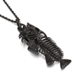 Modische Vintage-Fischgräten-Halskette in Schwarz mit langer gedrehter Kordelkette - Schwarzer Fischgrätenanhänger (KP83340-BDJX)
