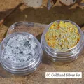 Kit de décoration d'ongles avec des flocons de feuilles d'or et d'argent dans deux flacons - Petit Ensemble De Feuilles D'or Et D'argent