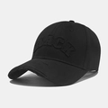 Distressed black cotton baseball cap featuring 3D BLACK embroidery and frayed details - Black