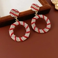 Red Enamel Full Zirconia Round Stud Earrings (33#)