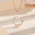 Elegant S925 silver necklace with rose gold butterfly floral wreath pendant and diamonds - Rose Gold Color (DY812)