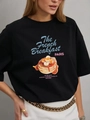 Black casual cotton short sleeve t-shirt with French breakfast pancake graphic - S / Black