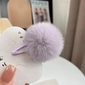 Mini lavender plush rabbit fur pom pom hair clip for girls on elegant display card - 1 Piece / Grey Purple
