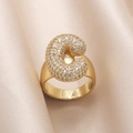 Adjustable gold-plated letter C ring with pavé cubic zirconia on silk background - Small / Letter C