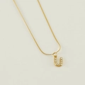 Gold plated stainless steel necklace featuring a crystal-encrusted letter U pendant - Letter U (With Chain)