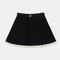 Jupe plissée en maille noire pour femmes avec bordure contrastée et logo à la taille - Noir Sauvage