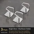 Set of 3 stainless steel washbasin hooks with silver brushed finish for bathroom storage - Set of 3 / Bright Silver
