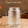 700ml glass storage jar with embossed begonia pattern and bamboo lid for kitchen decor - Begonia Flower Pattern / 700ml