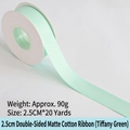 Roll of 2.5cm Tiffany green double-sided matte cotton ribbon for gift wrapping - Double-sided Matte Cotton / 2.5cm Wide * 20 Yards / Mint Green