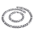 Ensemble collier et bracelet Figaro en acier inoxydable argenté pour homme avec fermoir - 18cm / Argent 3:1 Maille Figaro (12mm)
