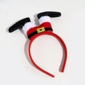 Christmas headband with plush upside-down Santa Claus legs in classic red and white - Velvet Santa Feet