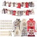24-piece Christmas advent calendar set with linen drawstring bags and wooden tags - Advent Calendar Style 6